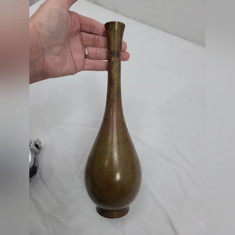 bronze Or Brass vase art with mottled patina, tall